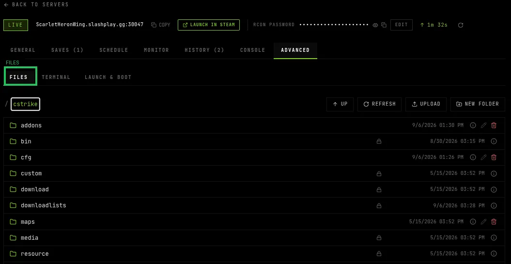 SLASHPLAY dashboard, FILES tab highlighted